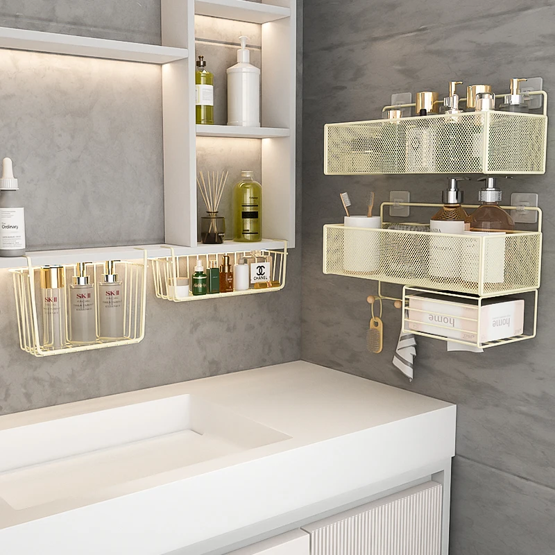 浴室壁掛け収納棚洗面台トイレ洗面台収納ラック金属素材韓国風パーソナルケアツール