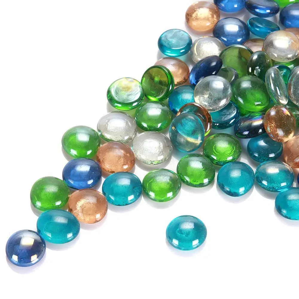 Round Home Crystal Pebbles Decoration Marbles Accessories Mixed Color Flat Beads Glass Stones Fish Tank Aquarium