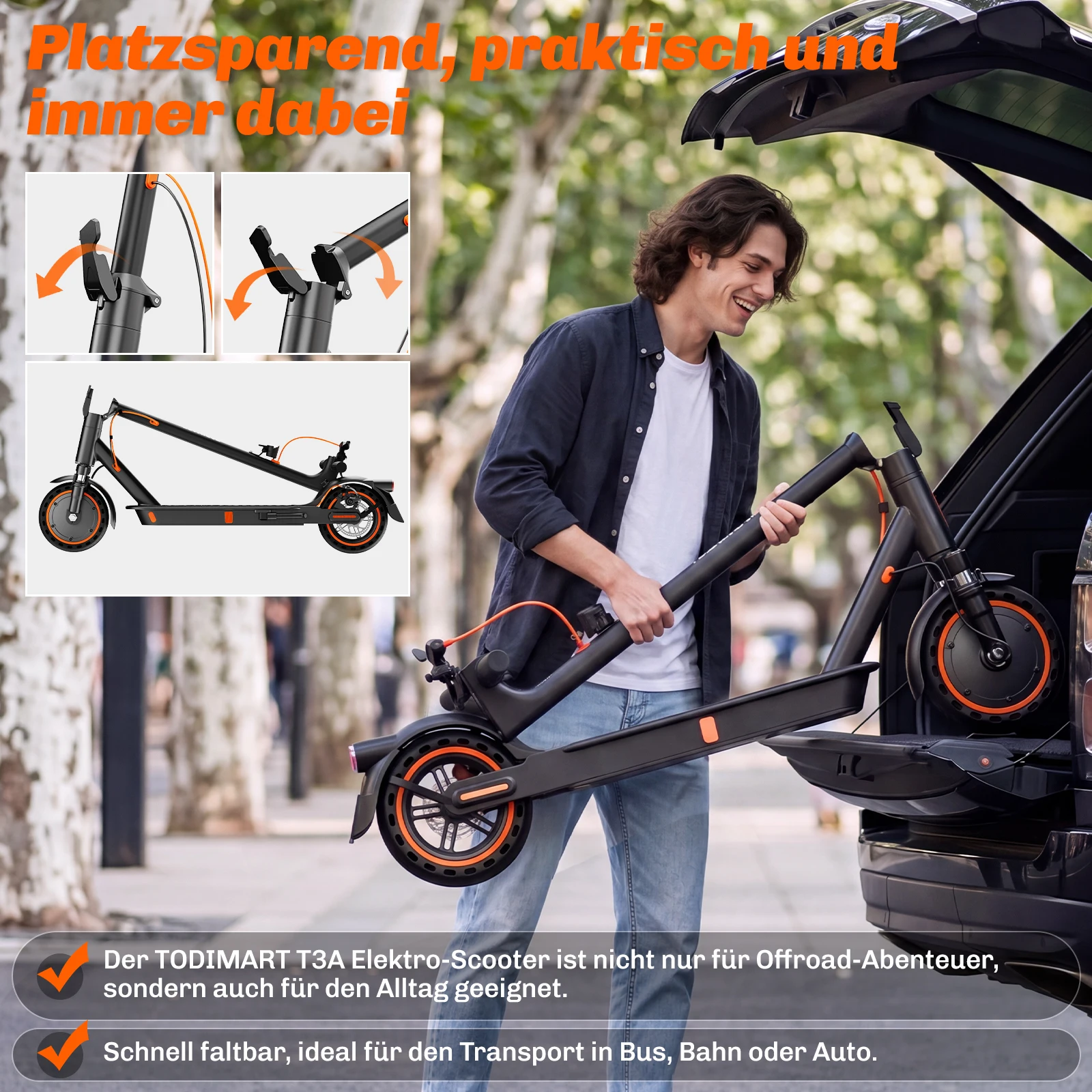 TODIMART T3A Elektroroller mit App, Elektroroller für Erwachsene, 36V 7.8Ah, 20 km/h, 25-35 km Reichweite, Vollgummireifen, faltbar – Detail 8