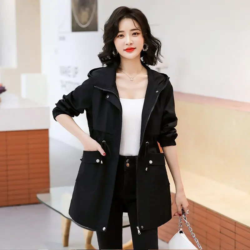 Women's Korean-Style Hooded Slim-Fitting Lightweight Trench Coat Mid-Length Outerwear for Autumn-Winter New 2026