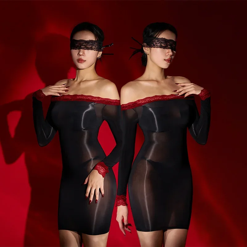 

Men Women Sexy Lingerie Sheer Bodystocking Oil Shiny Pantyhose High Elastic Tight See Through Bodysuit Underwear Crotchless