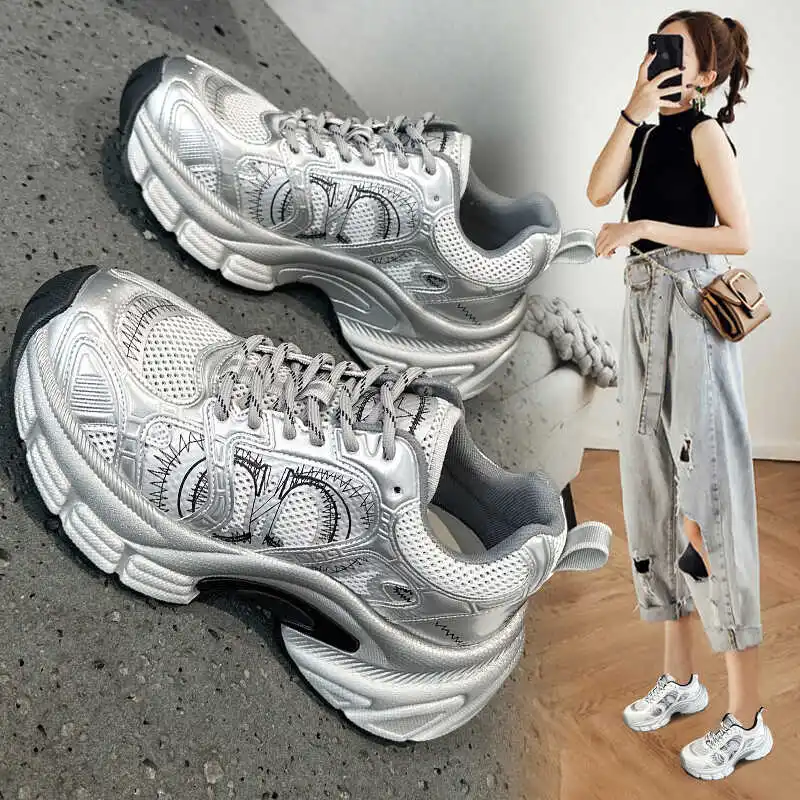 

Women's Spor Casual oes Breathable Me Lightweight Soft Bot Thi Heel Increase Height Summer New Arrival