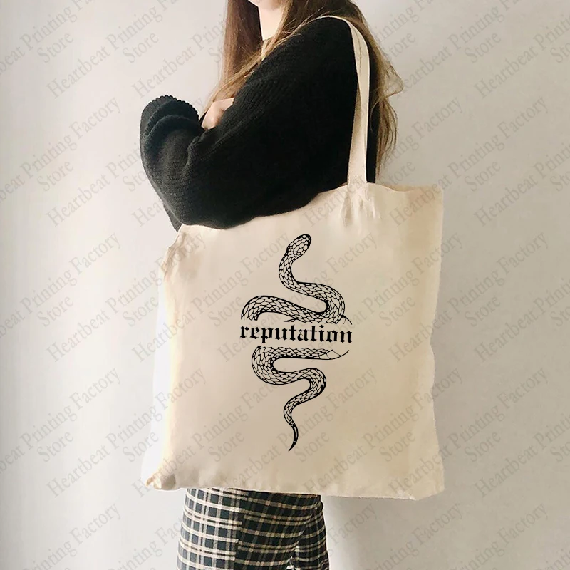 Reputation Album Snake Pattern Tote Bag Reusable swiftie Bag Shopping Bags Foldable Canvas Shopper Handbag Bag TS Fans Merch