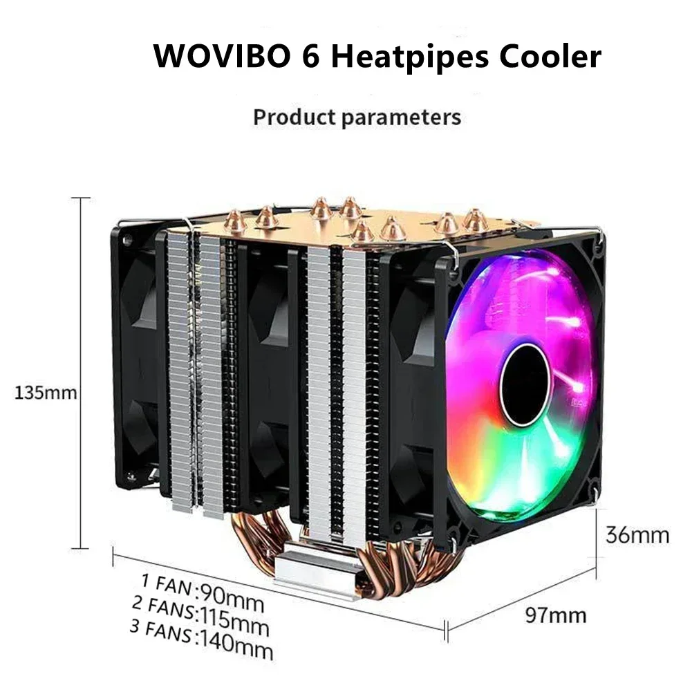 CPU Cooler Silent RGB 6 Heatpipes Ventilador PWM 4PIN For Intel 1150 1151 1155 1156 1200 1700 2011 X79 X799 AM3 AM4 Radiator