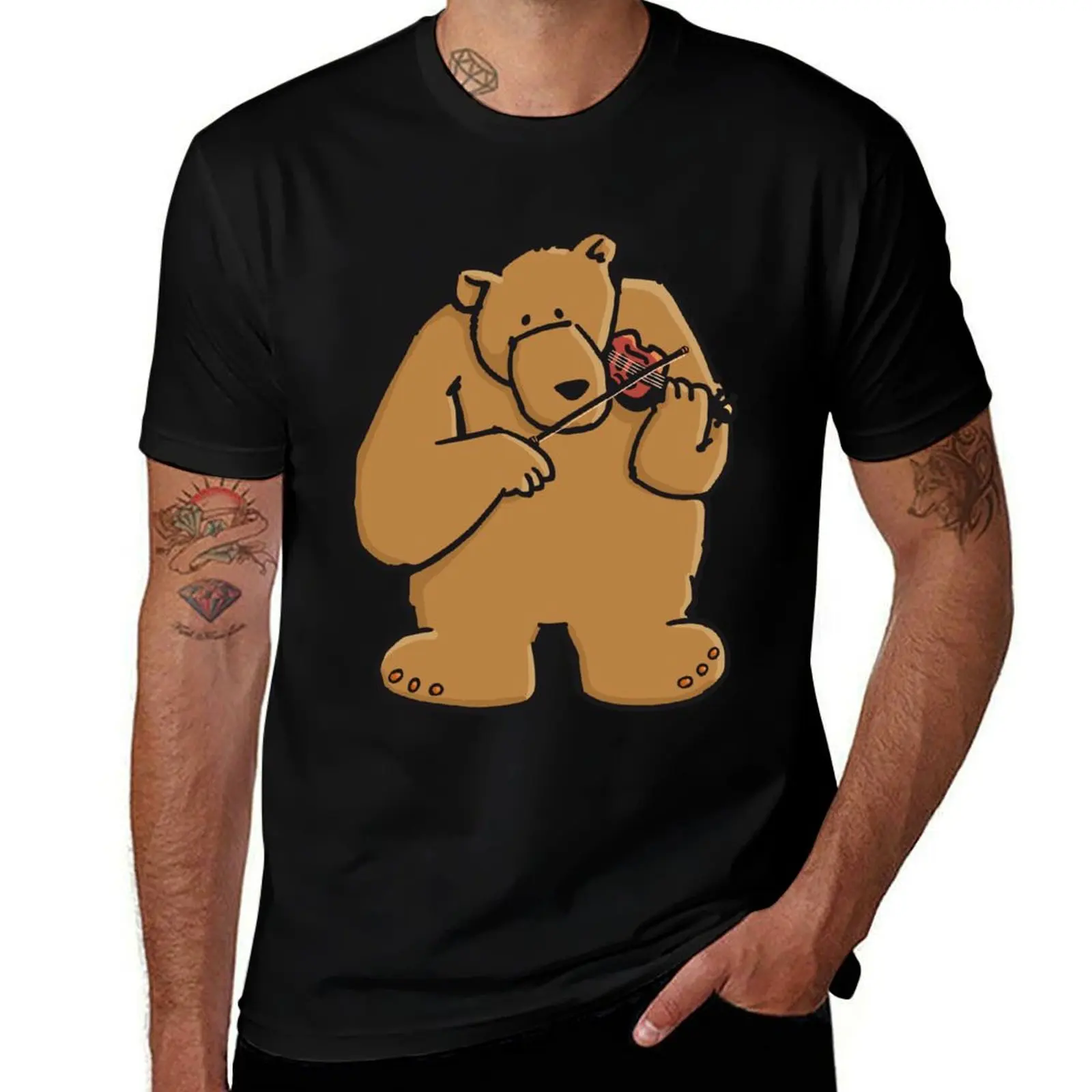 The bear plays violin T-Shirt man t shirts high quality luxury brand funny t shirts man cotton t shirt man T-shirt