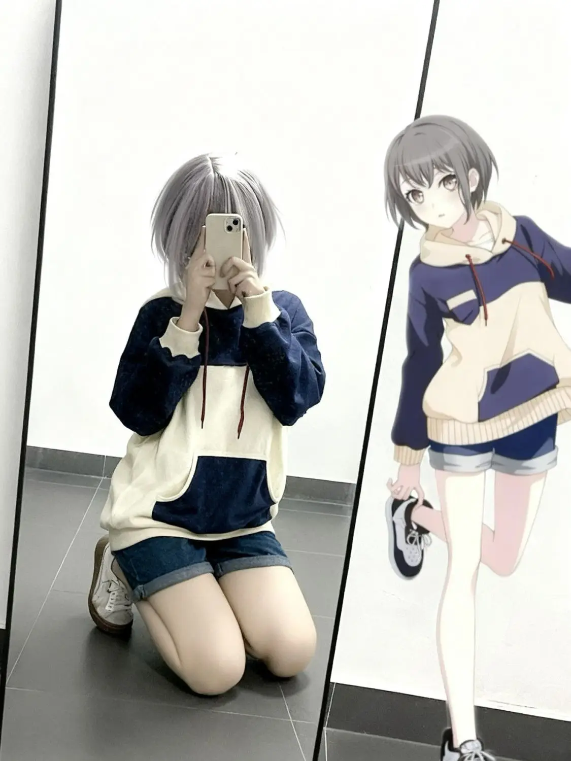 

Japan BangDreamMygo Takamatsu Light Cos Daily Wear Sweatshirt Cute Hooded Stitching Contrasting Color Sweatshirt Shorts Set