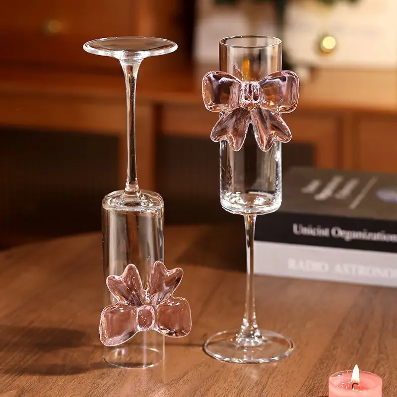 

1 Pair Bow Tall Champagne Glasses,160ml Crystal Glass Wine Glassware Household Crystal Glass Unique Barware Christmas Gifts