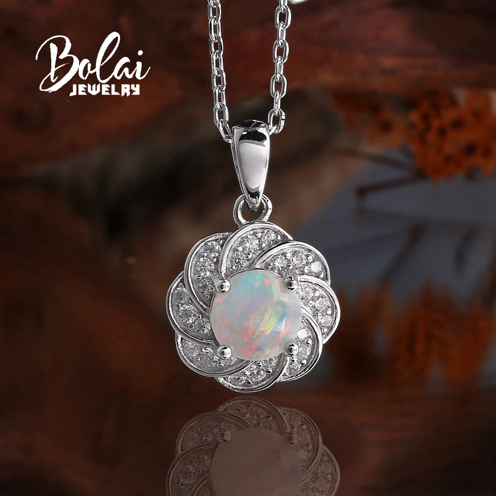 

Элегантный дизайн в форме цветка, натуральный круглый опал 6,0 мм, ожерелье из стерлингового серебра 925 пробы, изысканные украшения для женщин, подарки на день рождения