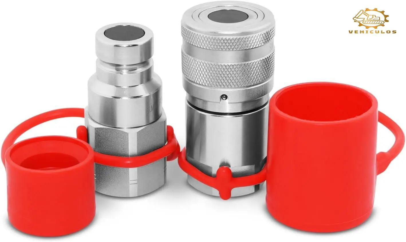 

3/4" Flat Face High Flow Hydraulic Quick Connect Couplers Set Skid Steer Loader NPT Thread w/Dust Caps Heavy Duty Replacement