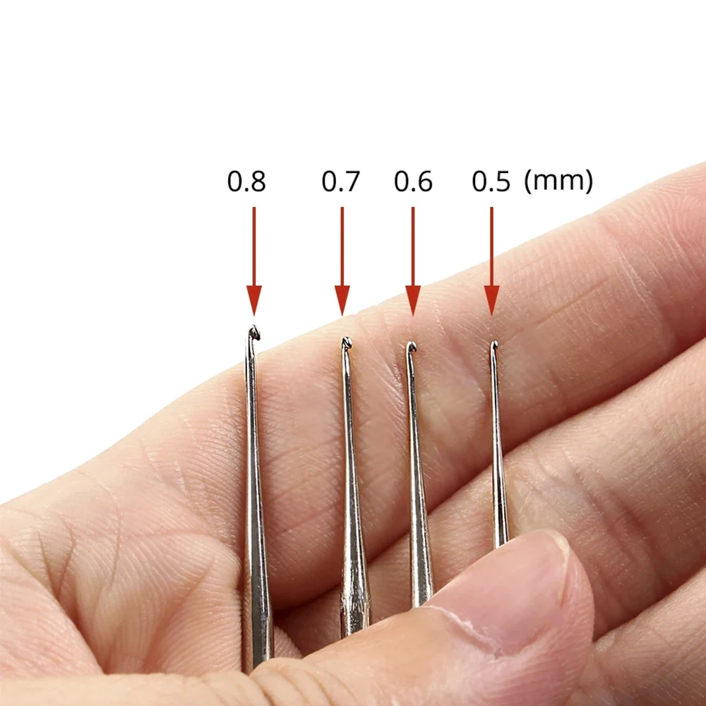 4 Pcs/Lot Hook Needle Crochet Micro Hook For Making Braiding Dreadlock Hair Tools 0.5Mm 0.6Mm 0.7Mm 0.8Mm Smooth Handle