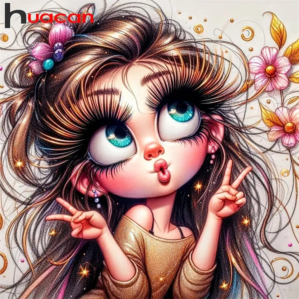 Huacan 5D DIY Diamond Mosaic Kit Women Portrait Flower Full 