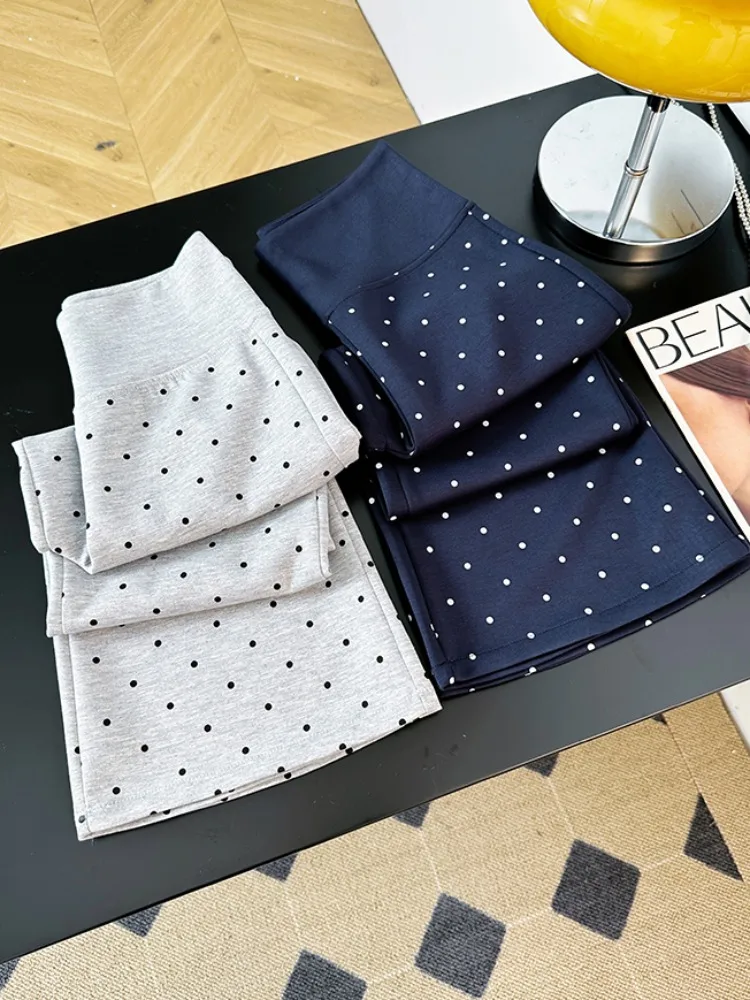 

Korean Style High Waist Polka Dot Print Straight Leg Yoga Pants Women's Summer Slimming Butt Lifting Casual Trousers