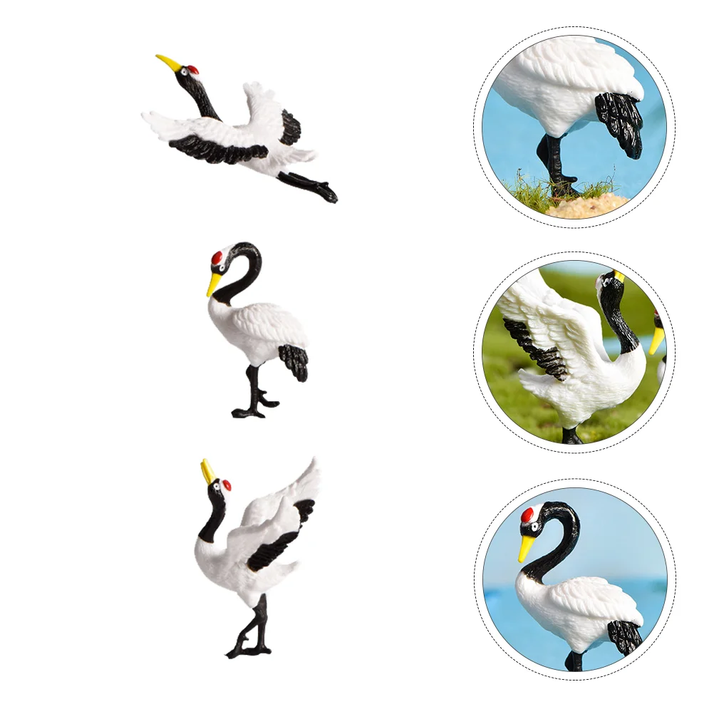 3 PCS Simulated Red-crowned Crane Vivid Decors Decorations Micro Landscaping Plastic Lifelike Small Model