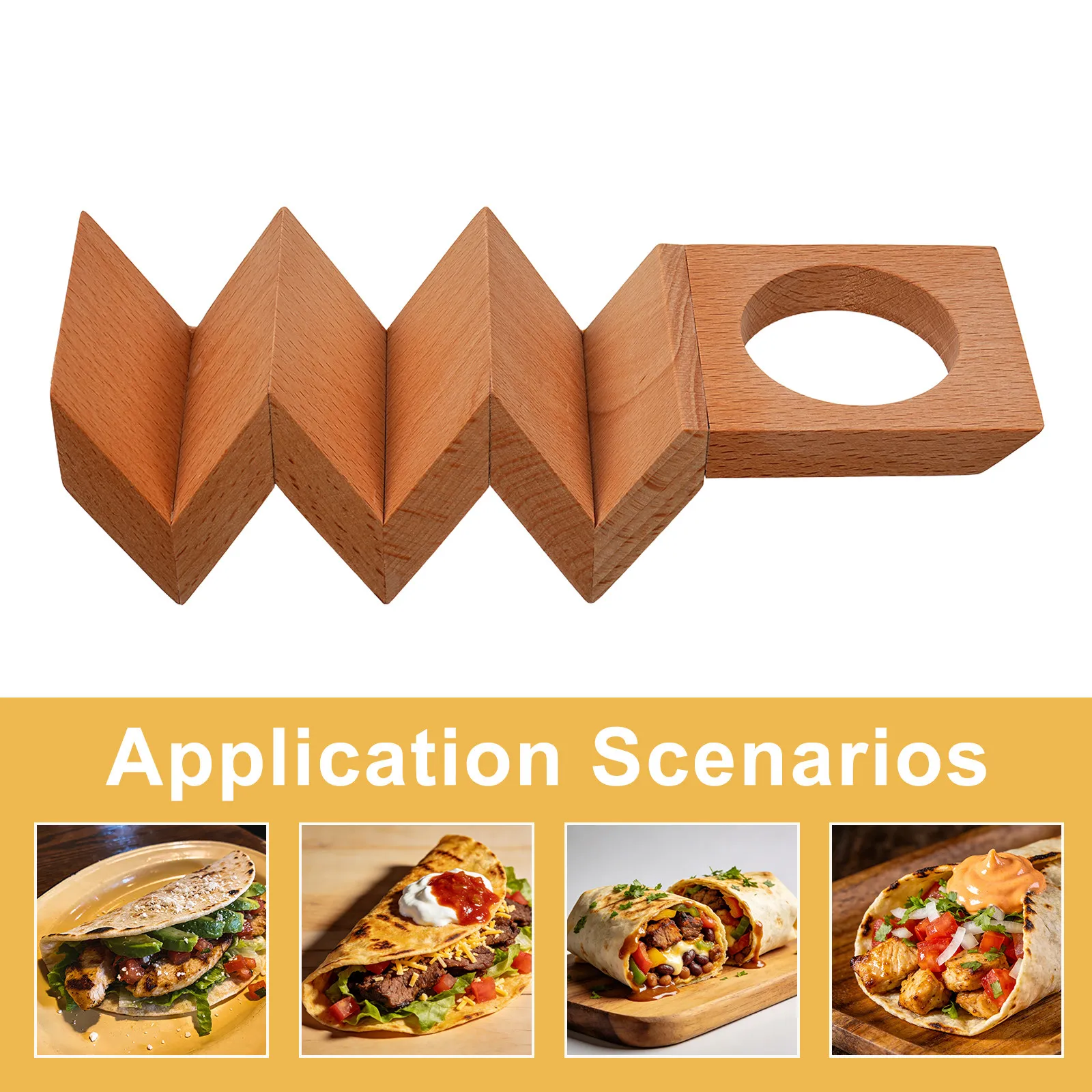 Wooden Taco Holder Stand with Sauce Cup Slot 3 Taco Serving Tray for Home Restaurant Kitchen Party