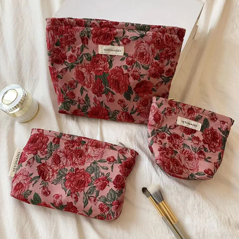

Retro Floral Makeup Bags Women Cosmetic Bag Large Capacity Makeup Pouch Travel Organizer Toiletry Bag Outdoor Clutch Bag