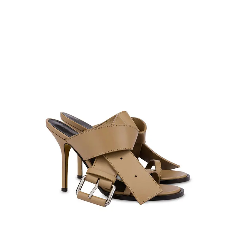 European and American Summer New Women\'s Stiletto Slippers Fashion Belt Buckle Round Head Outdoor Toothed Sandals