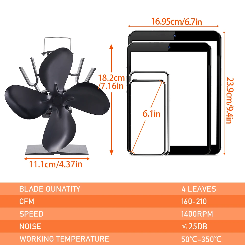 مروحة مدفأة مكونة من 6 شفرات ومقياس حرارة يعمل بالطاقة الحرارية وتوزيع حرارة فعال بيئيًا للمنزل في الهواء الطلق #5