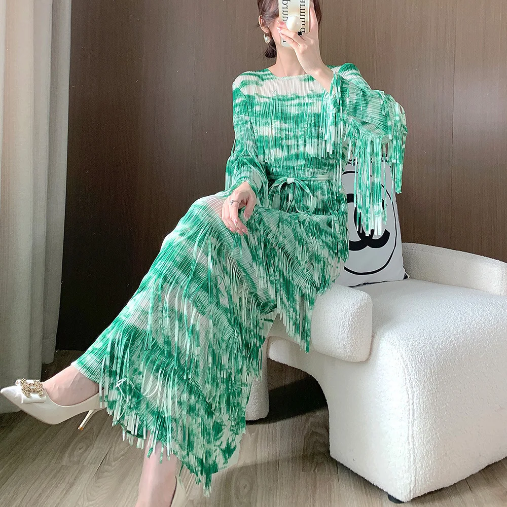 

Miyake Pleated 2025 New Autumn and Winter Fashion Pleated Tassel Dress Women's Long Senior Sense of Women's Design Dress Skirt