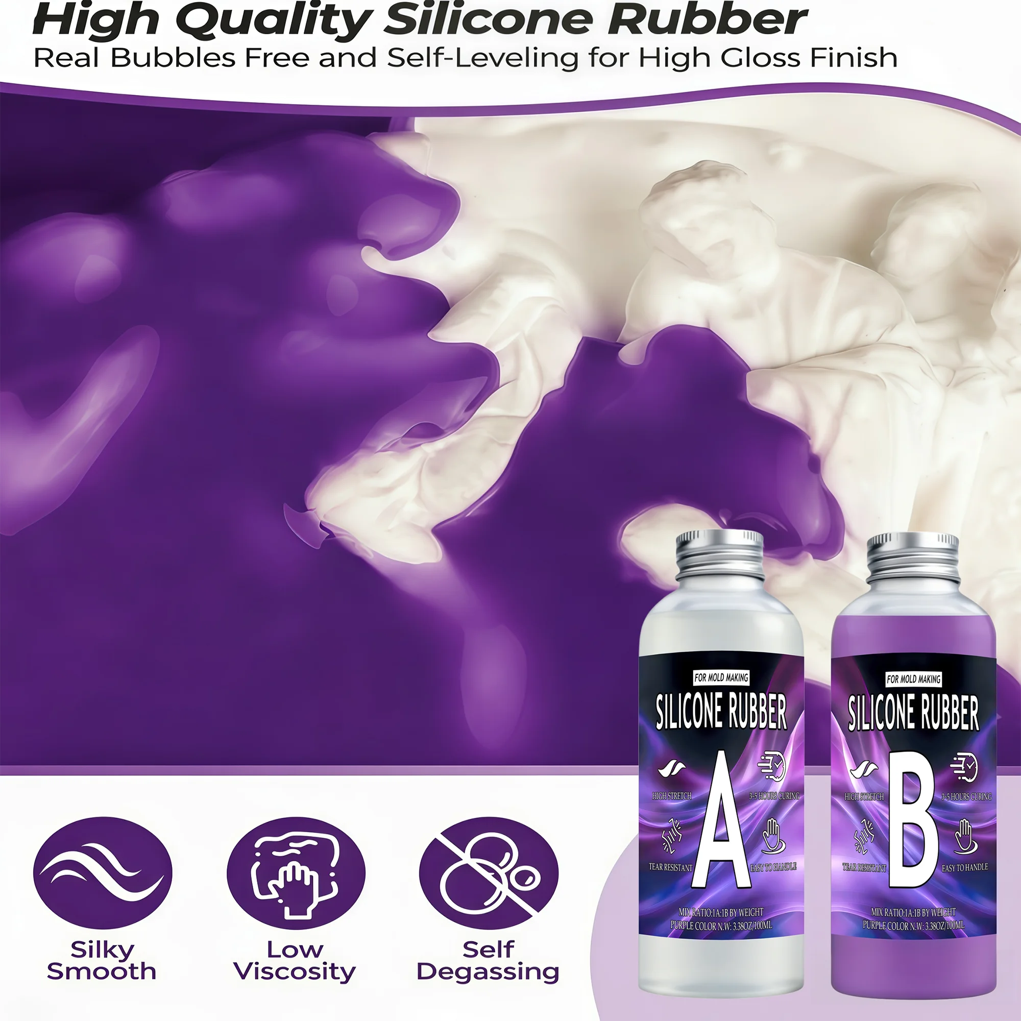 Platinum-Cured Liquid Silicone Mold Kit, 1:1 Ratio for 3D Print, Resin, Candle & Soap. Soft Tear-Resistant Safe Silicone for DIY view 5