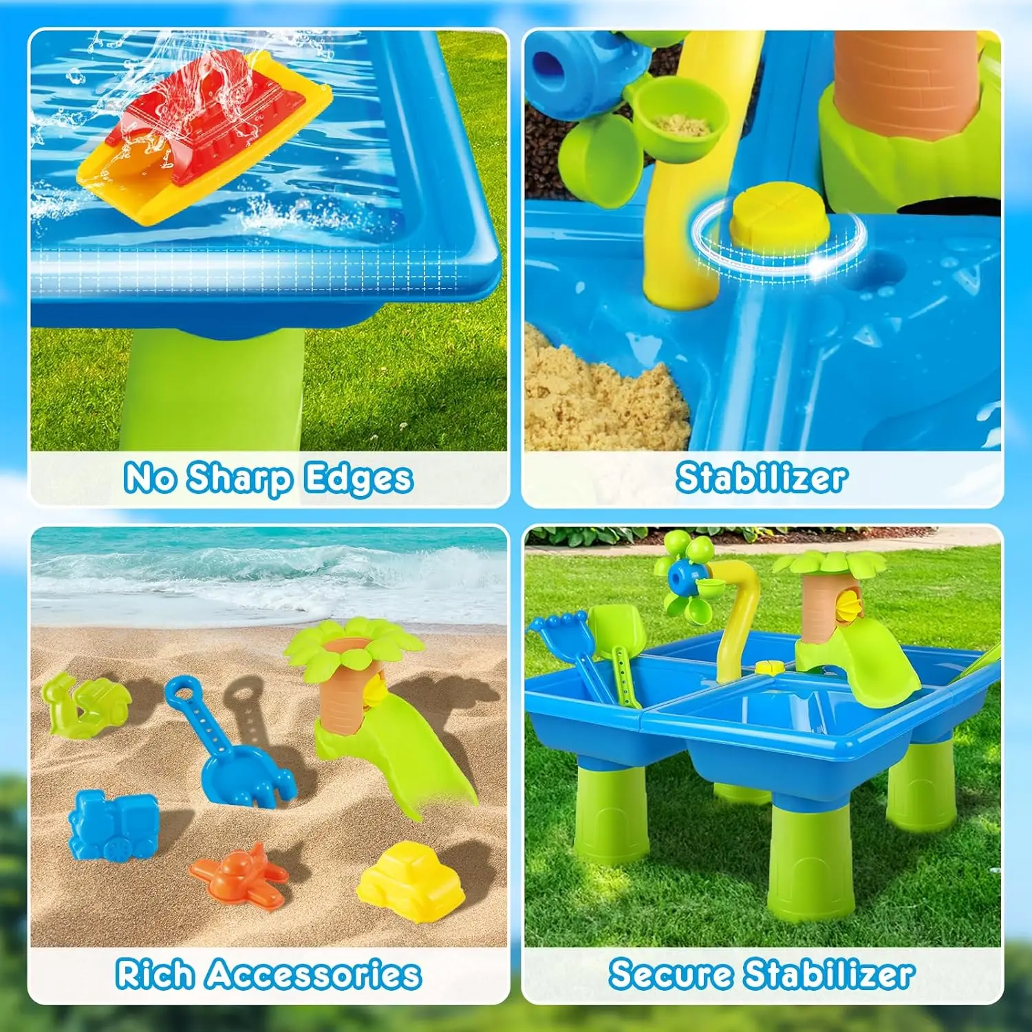 Summer Beach Water Table para crianças, mesa ao ar livre, chuveiros de chuva, Splash Pond Toys, atividade sensorial, mesa de areia, 4 em 1, 24 pcs