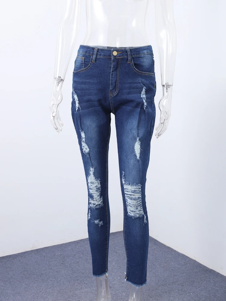 Damskie podarte jeansy na wiosnę 2026, niski stan, obcisłe, z kieszeniami na zamek, czarne, niebieskie spodnie dżinsowe, modne, damskie, styl Y2K, elastyczne, odzież wierzchnia, nowe.