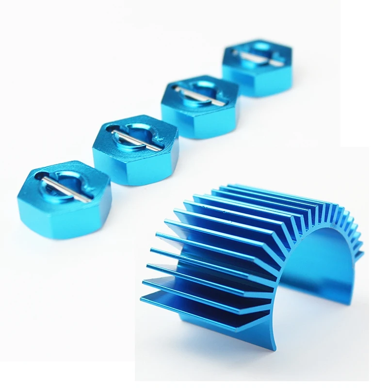 RISE-4Pcs Metal Hexagon Set For Wltoys 12428 12423 1/12 & 1Pcs Rc Car Spare Parts 540 550 Motor Radiator Blue