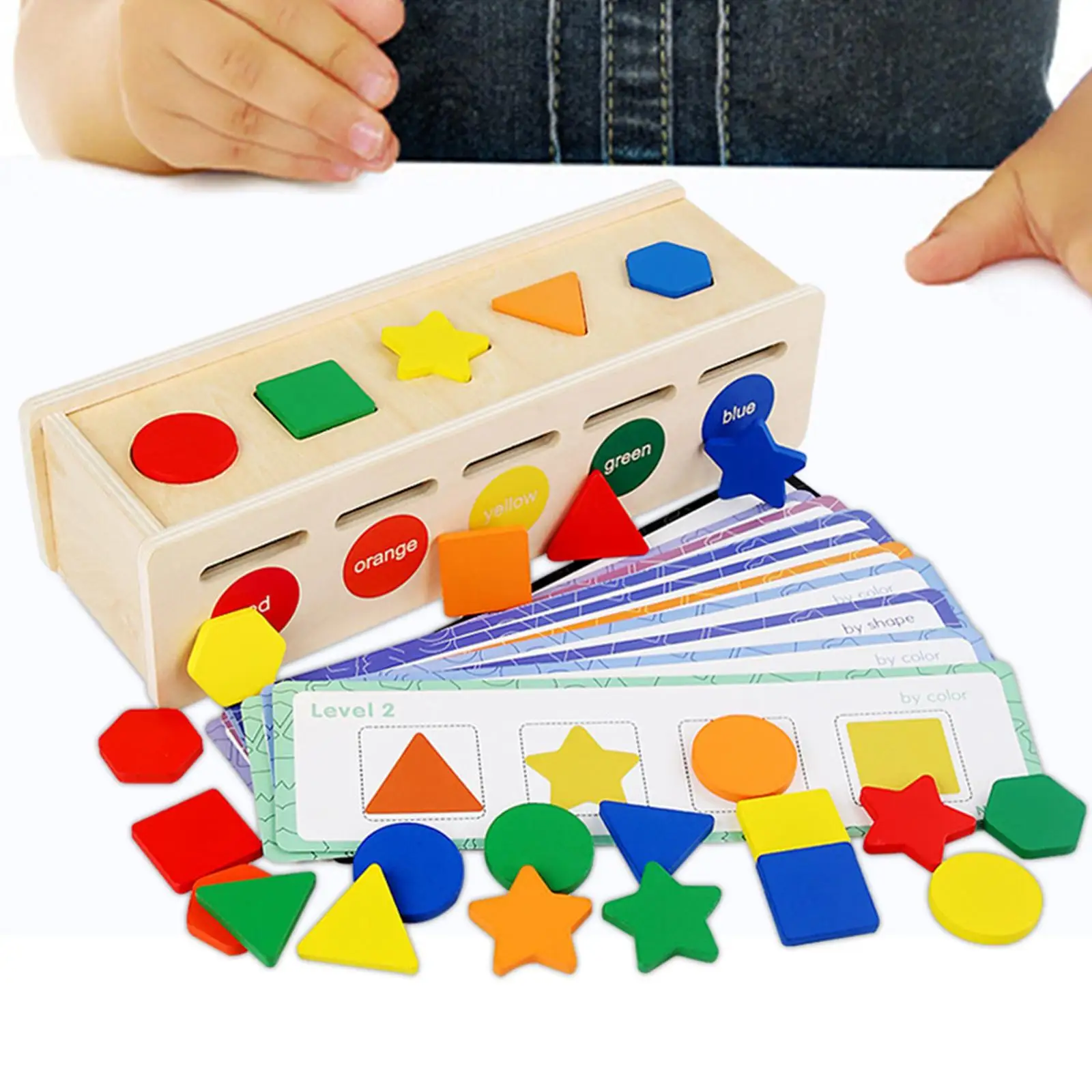 Montessori Toys Wooden Color Shape Sorting Box Game, Block Puzzles, Educational