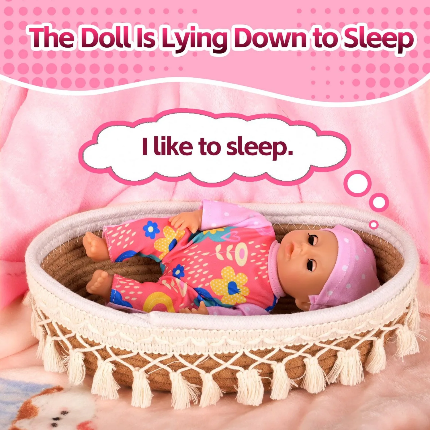 9 Inch Simulated Soft Baby Doll | Open Close Eyes | Pink Flower Jumpsuit & Hat | Perfect Gift for Toddlers Boys Girls 3+ Years