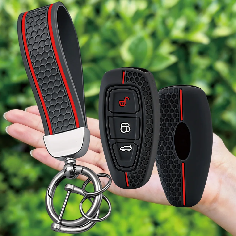 Keychain Car Key Pack for Ford ST Line Fiesta Focus Mondeo Ecosport Kuga Puma Edge Escape Metallic Silicone Car Key Fob Case