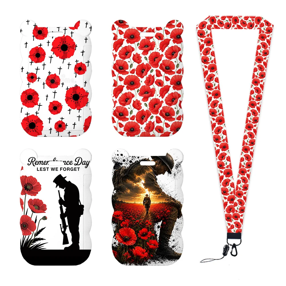 Lest We Forget Work Card Holder Work Access Name Badge with Keychains Student Id Card Lanyard Holder Accessories