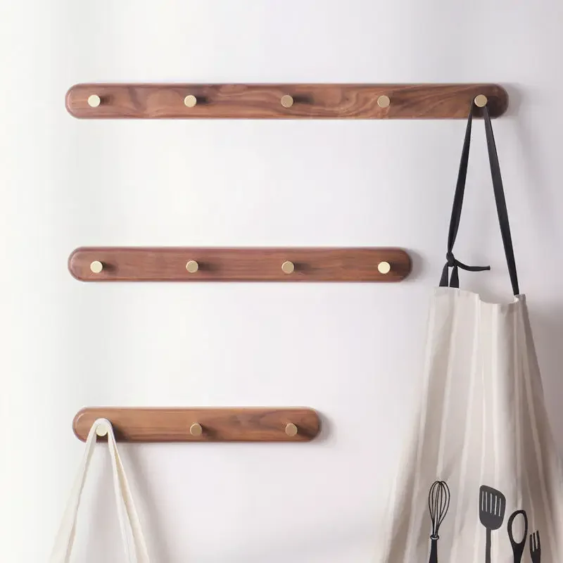 Solid wood brass coat hook, black walnut wood coat hanger, wall access free perforated door, coat and hat row hooks