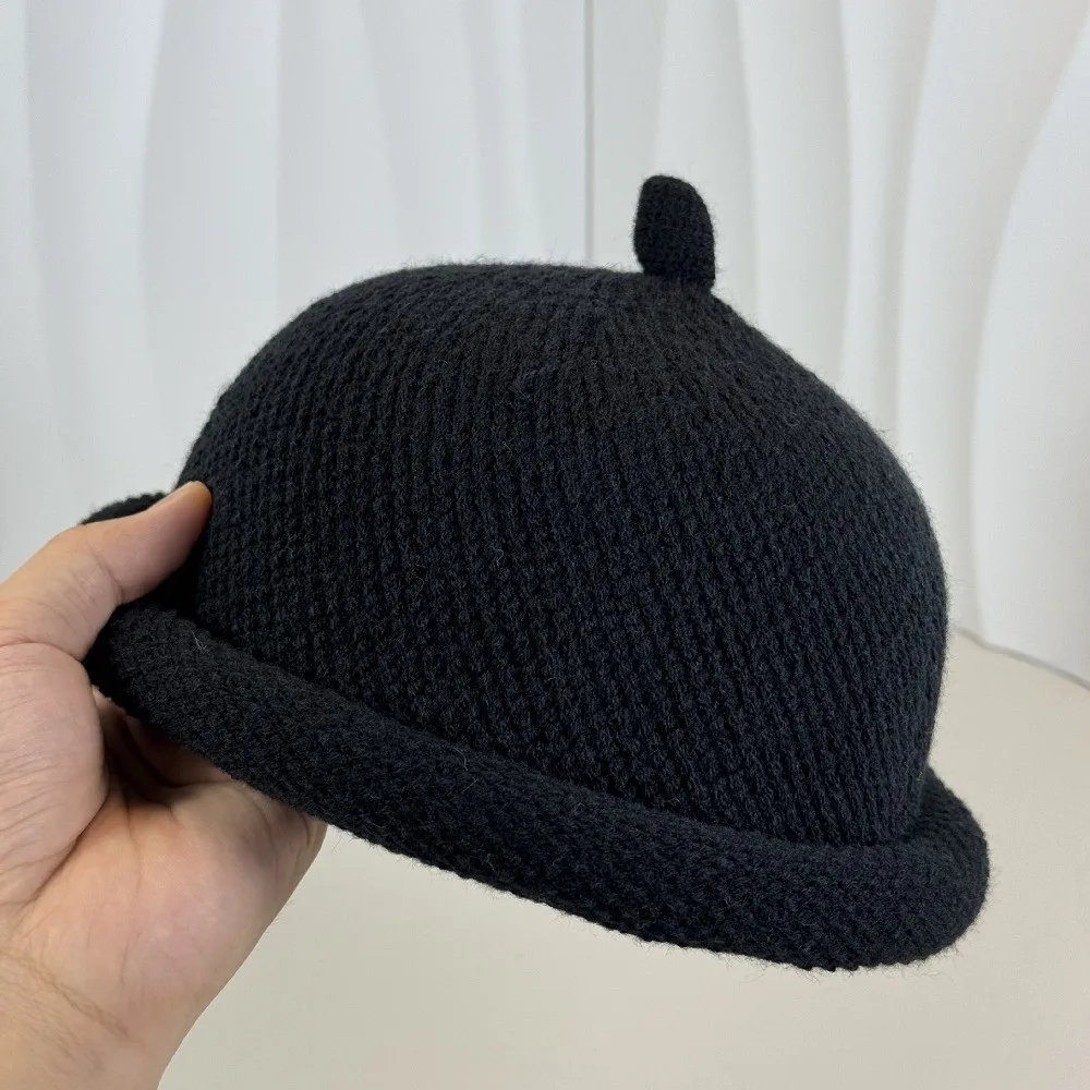 Casual Solid Color Melon Skin Hat Knitted Keep Warm Painter Hat Hip Hop Rolled Edge Beret Cap Autumn