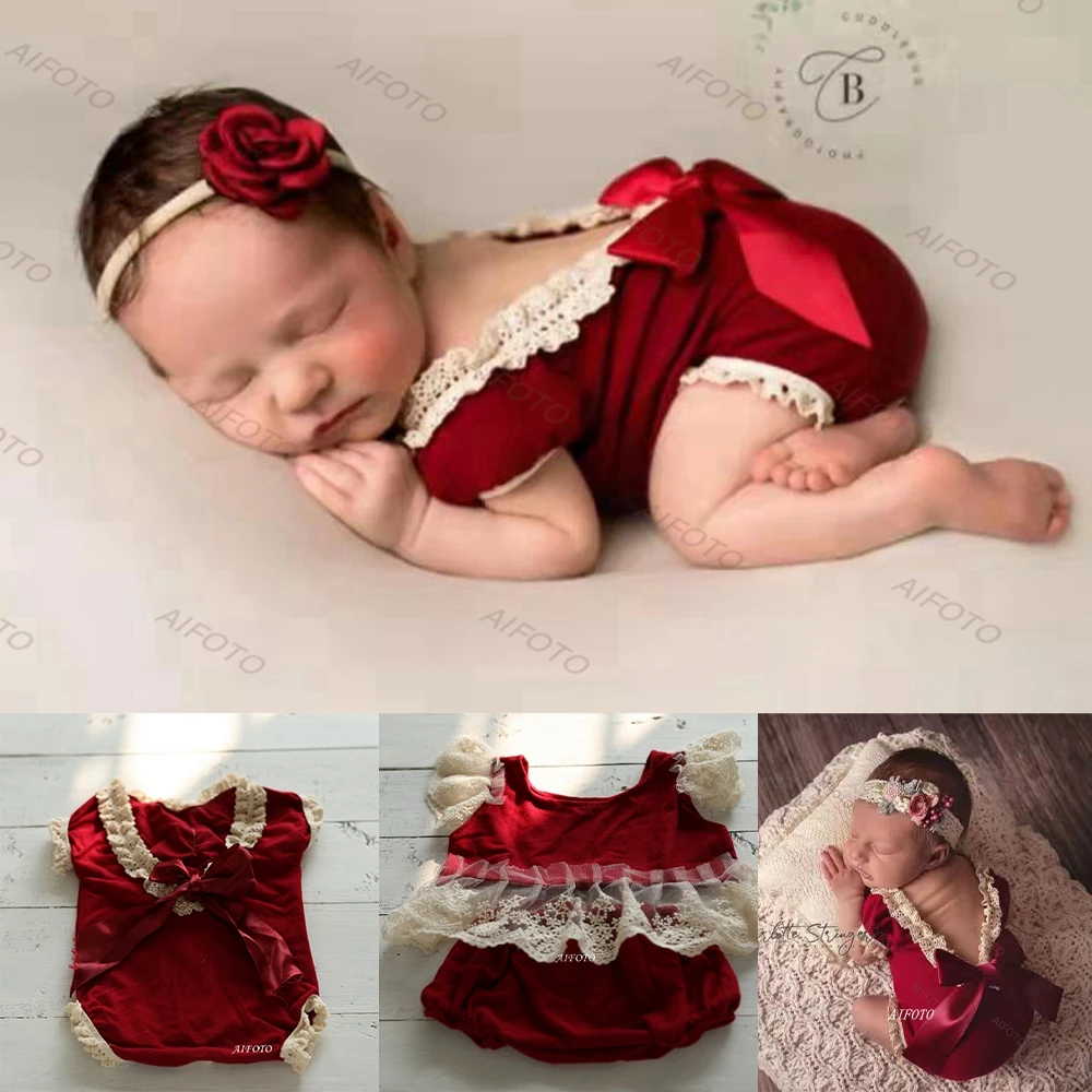 Newborn Photography Props outfit Baby Girl Boy Clothing + Hat pagliaccetti di compleanno di natale servizio fotografico accessori da Studio Flokati