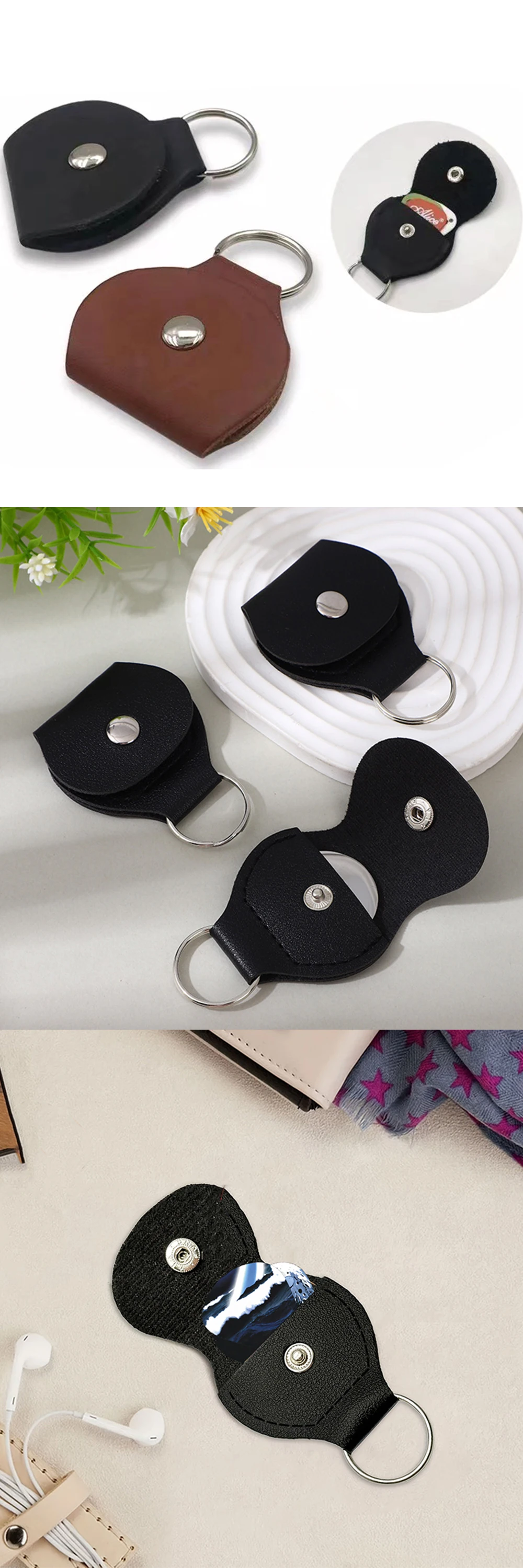 1 STÜCK Gitarren-Pick-Tasche mit zufälligen 3 Plektren-Set Schwarz/Braun Plektrum-Halter Taschen Verfügbar Plektrum-Aufbewahrung Schlüsselanhänger Gitarrenzubehör ZYF ﻿ – Detail 2