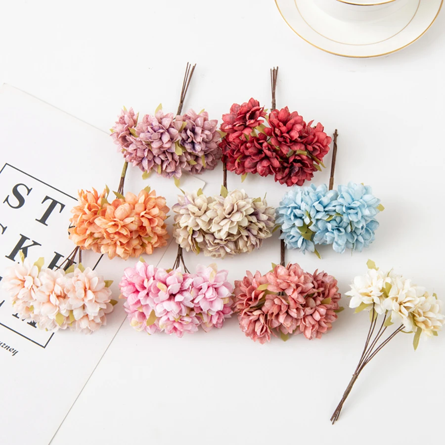 6 Stück Künstliche Blumen Seiden-Nelken Mini-Bouquet Hochzeitskränze Valentinstag für Heimdekoration Scrapbooking Brautaccessoires – Detail 3