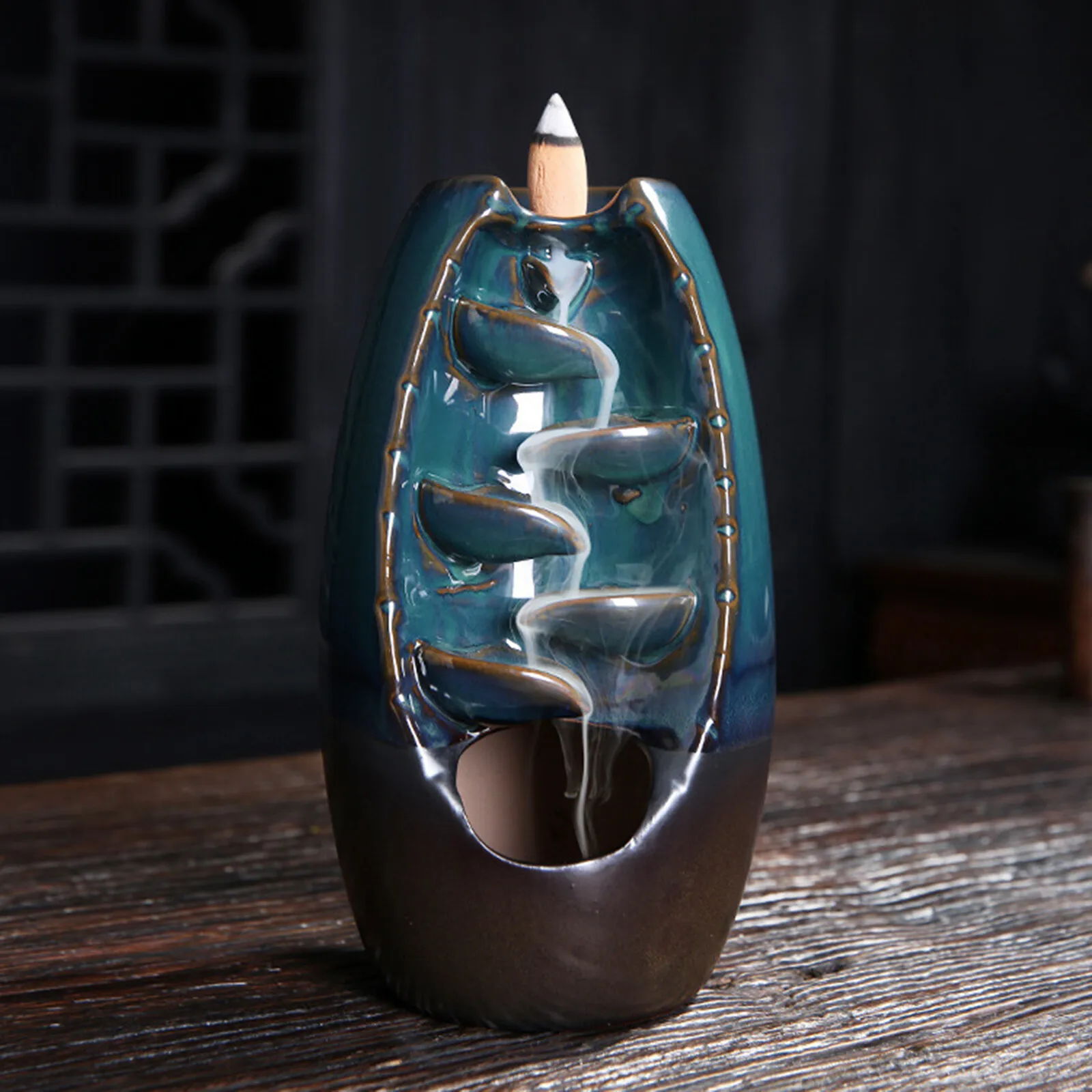 Brûleur d'encens en céramique à refoulement d'eau, fontaine cascade, décoration de table artisanale pour la maison