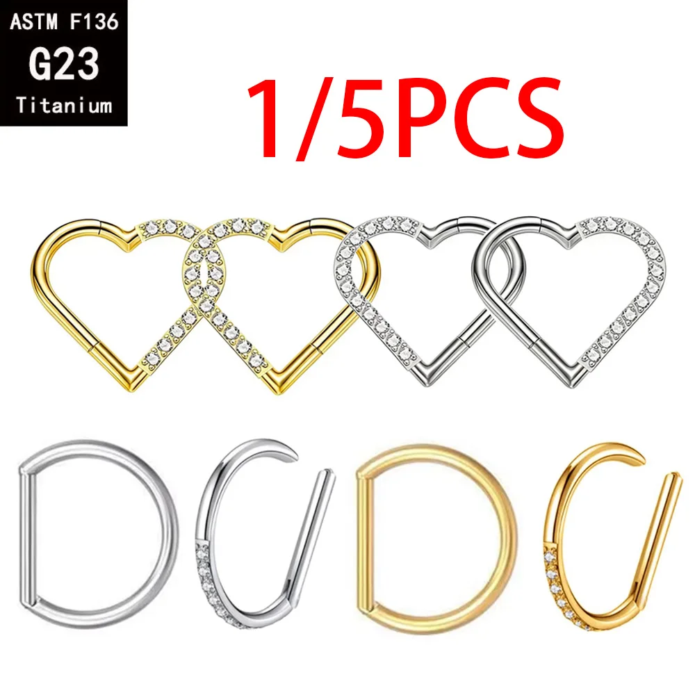 ASTM F136 G23 Titanium Nose Ring Set Piercing Body Jewelry  Clicker Open Diaphragm Heart D Shape earrings