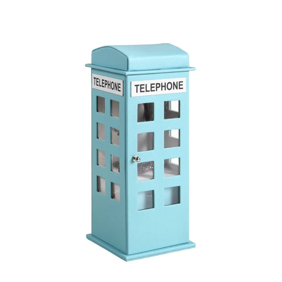 

11.5 Tall Leather Jewelry Box British Telephone Design Pastel Blue