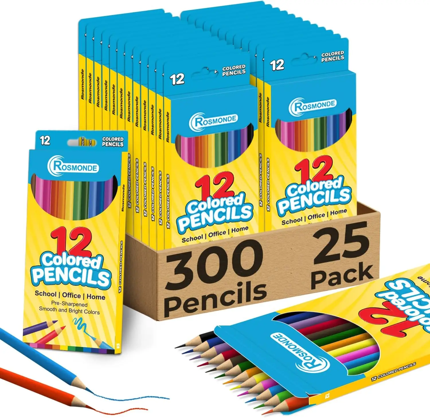 

Набор цветных карандашей, 25 штук, 300 предварительно заточенных разноцветных карандашей, удобные для захвата, для художественных и школьных проектов