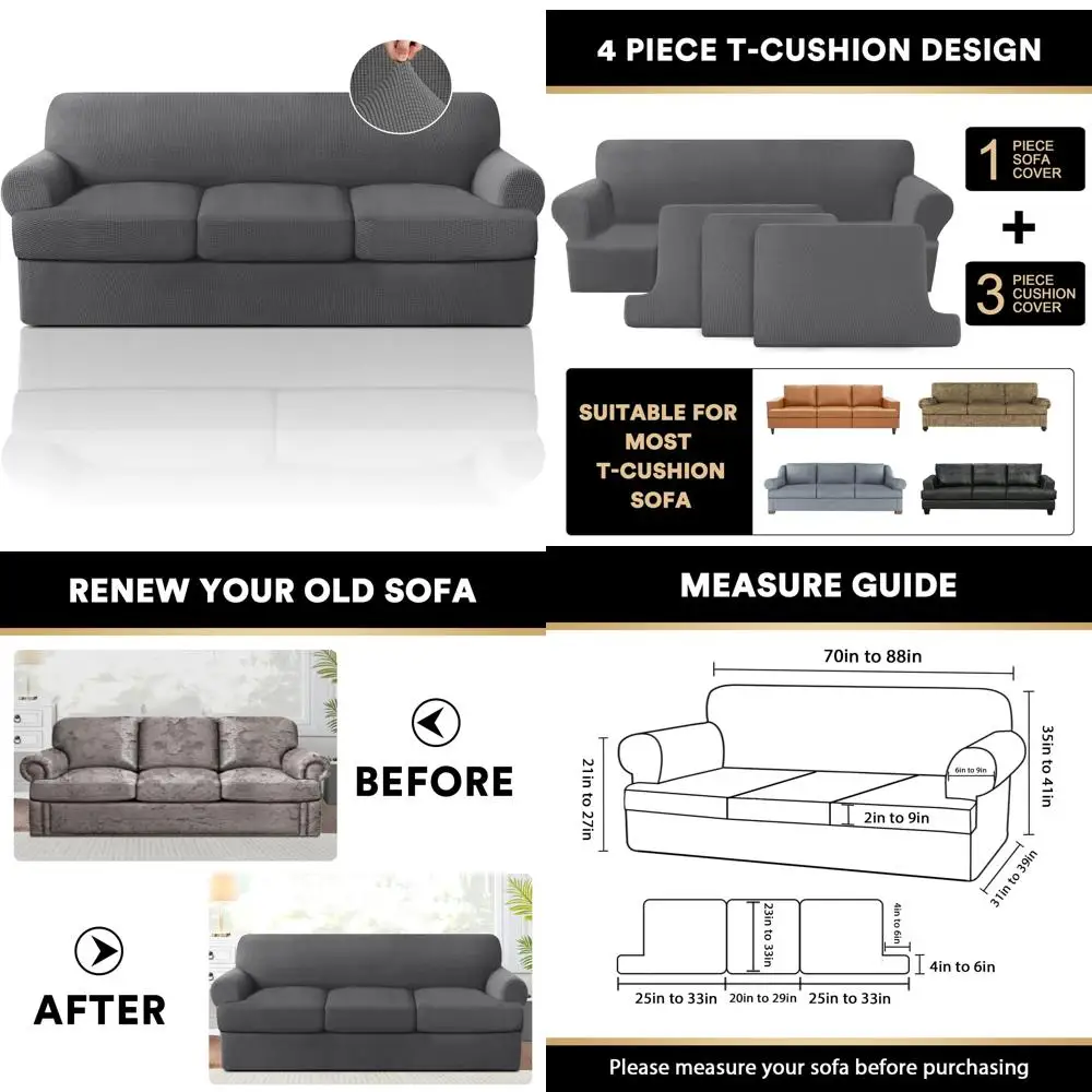 

Набор чехлов для дивана с Т-образной подушкой из 4 предметов — мягкие чехлы для дивана для защиты мебели с эластичным краем длиной 3 дюйма
