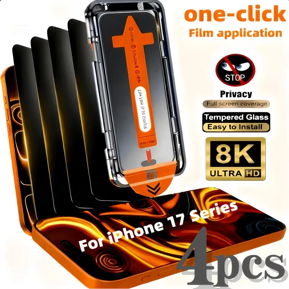 

1-4PCS Privacy Screen Protectors For iPhone 17 16 Pro Max Air 15 14 Plus 13 12 16e 11 X XR XS Tempered Glass Easy Install Glass