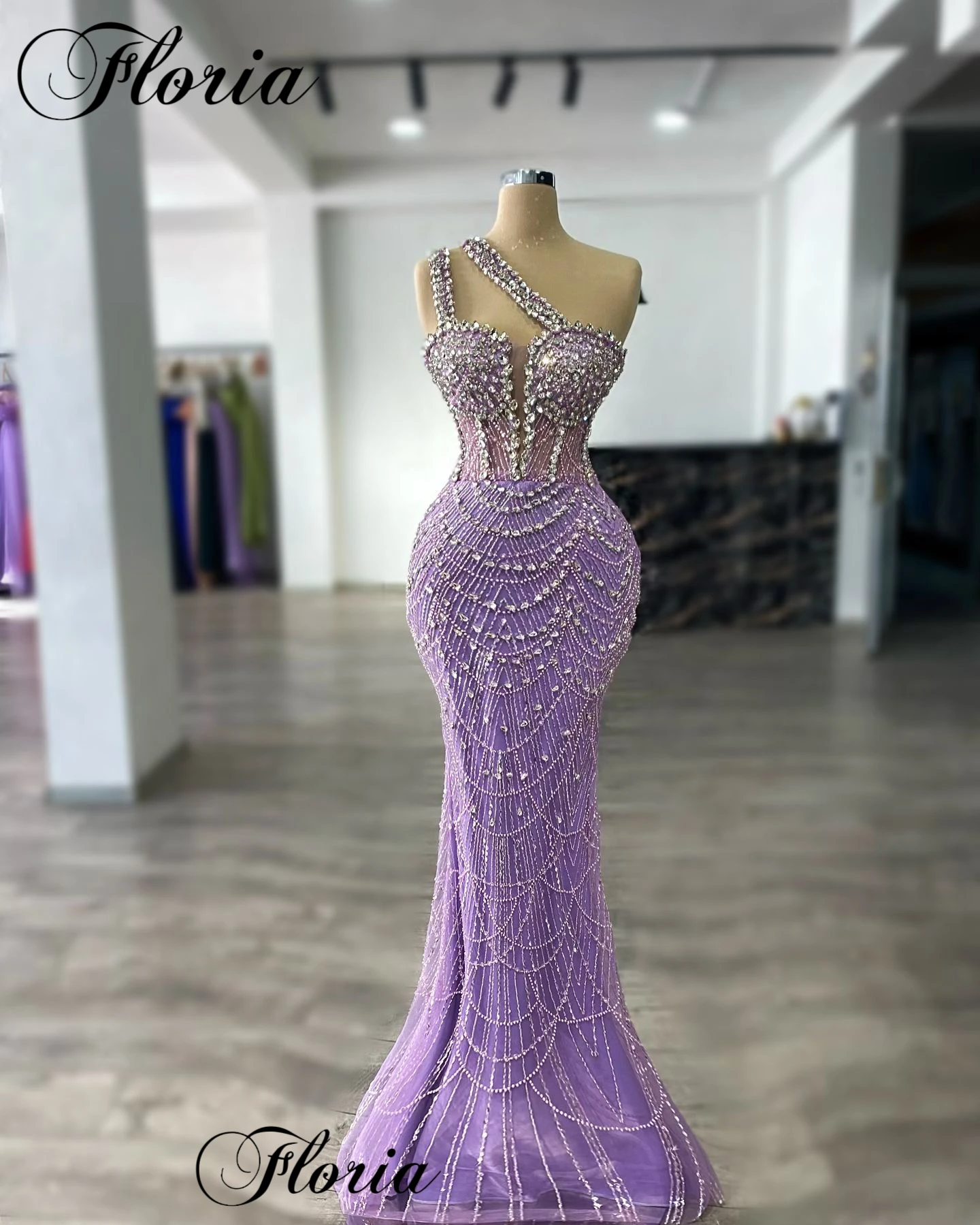 Beaded Purple Prom Dresses Mermaid One Shoulder Sexy Cocktail Dresses Elegant Vestidos De Noche Evening Birthday Party Gowns