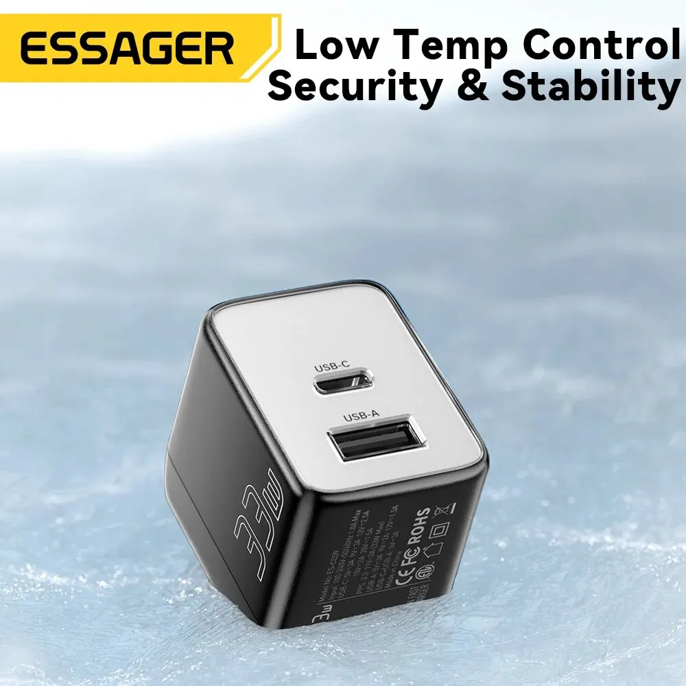 Essager GaN 33W USB Charger Fast Charger PD QC 3.0 USB C Charger Quick Charger For iPhone 14 13 Travel Charger for Samsung S21