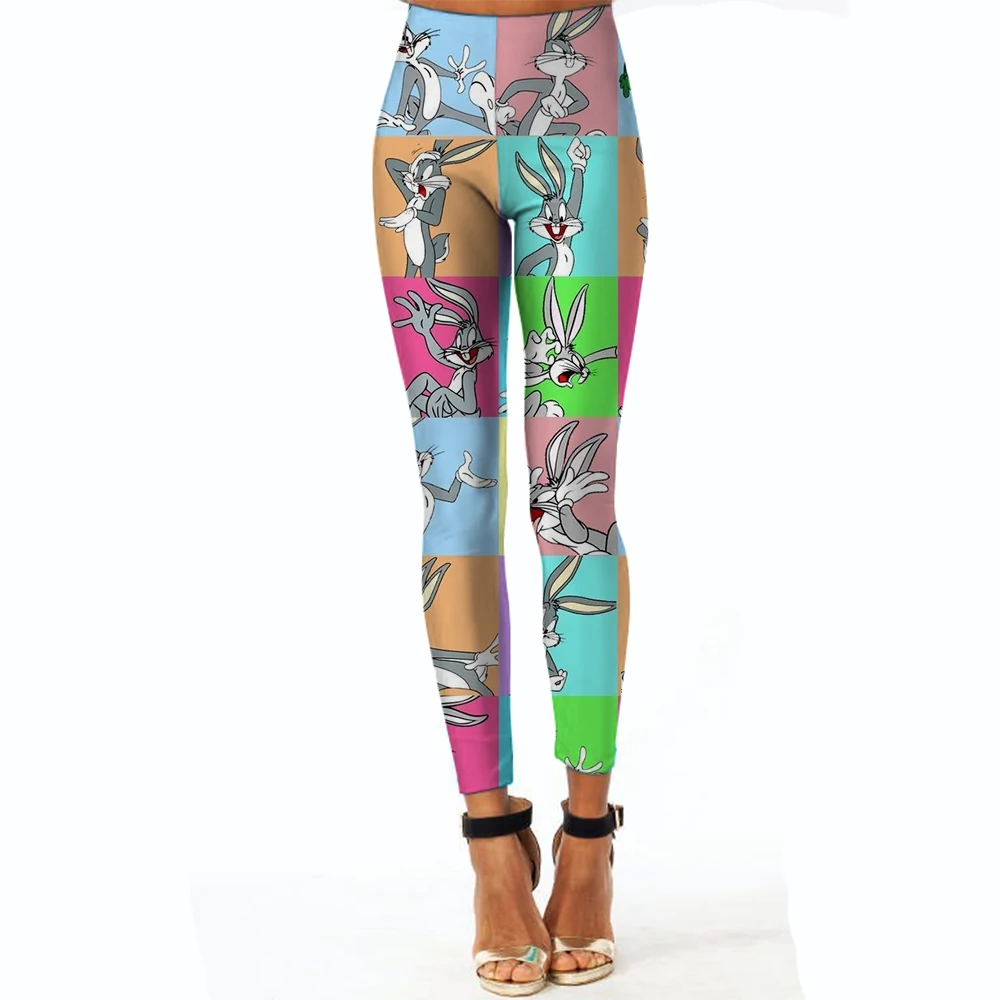 ฟิตเนสผู้หญิงกีฬาการ์ตูนดิสนีย์พิมพ์เอวยืดหยุ่นโยคะกางเกงขายาว GYM Jogging Quick DRY Push Up Slim กางเกงหญิง