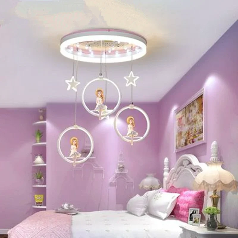 New Arrival Cartoon LED Pendant Lights with Princess Doll For Girls Bedroom Pink Suspension Kids Lighting Fixtures