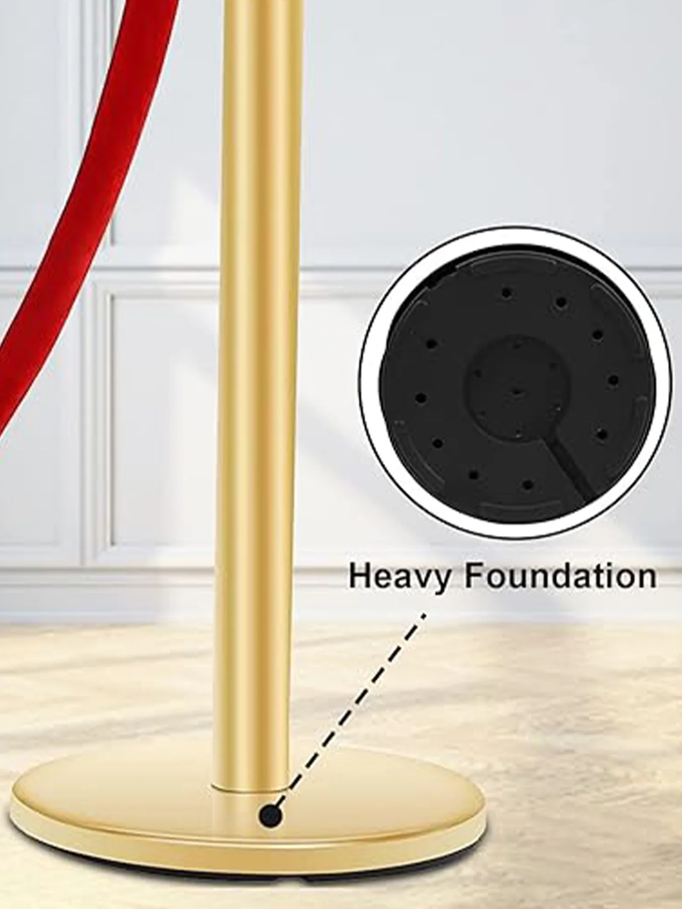 Crowd Control Stanchion, Stanchions Set With 4.8 FT Gold Red Velvet Rope, Crowd Control Barriers, Easy Connect Assembly