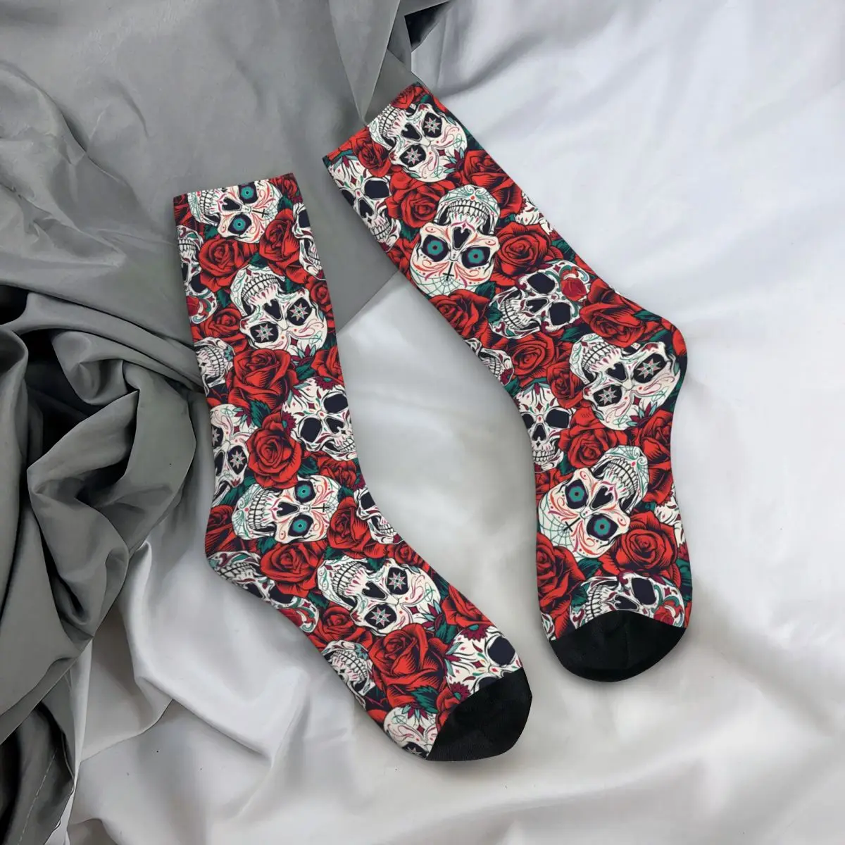 Skarpety męskie Vintage Skull Rose Flowers Unisex Hip Hop Pattern Printed Crazy Crew Sock Gift