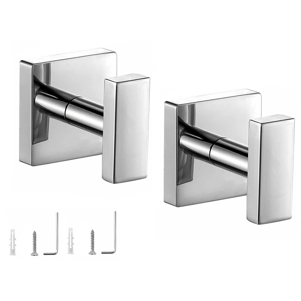 2 Pcs Stainless Steel Hook Metal Coat Hanger Bracket For Bathroom BathTowel Wall Mount Hardware Home Improvement Tool