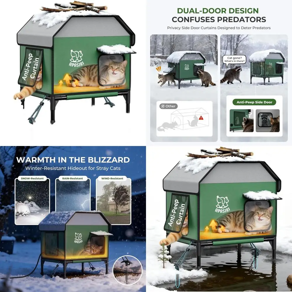 

Medium-Sized Durable Outdoor Insulated Cat House with Heating Pad for Winter Protection