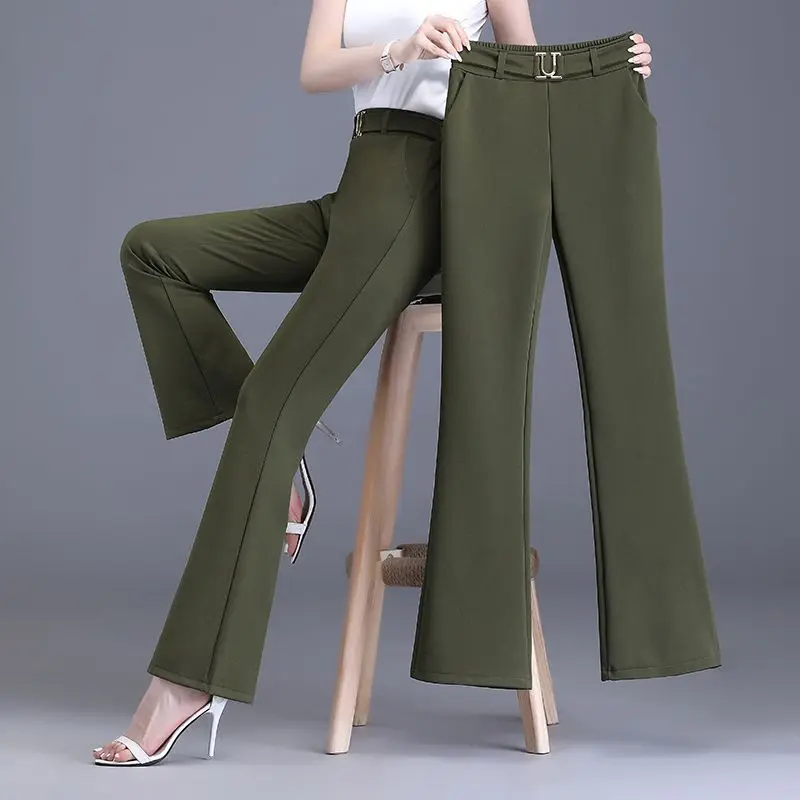 

2023 Spring Autumn New Women High Waist Slim Trousers Female Casual Solid Color Pants Ladies Long Pockets Flared Pants G580